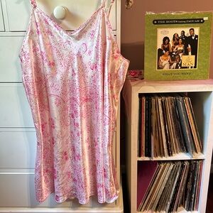 Vintage y2k Pink Green Floral Mini Slip Dress Plus Size Pretty Coquette Preppy